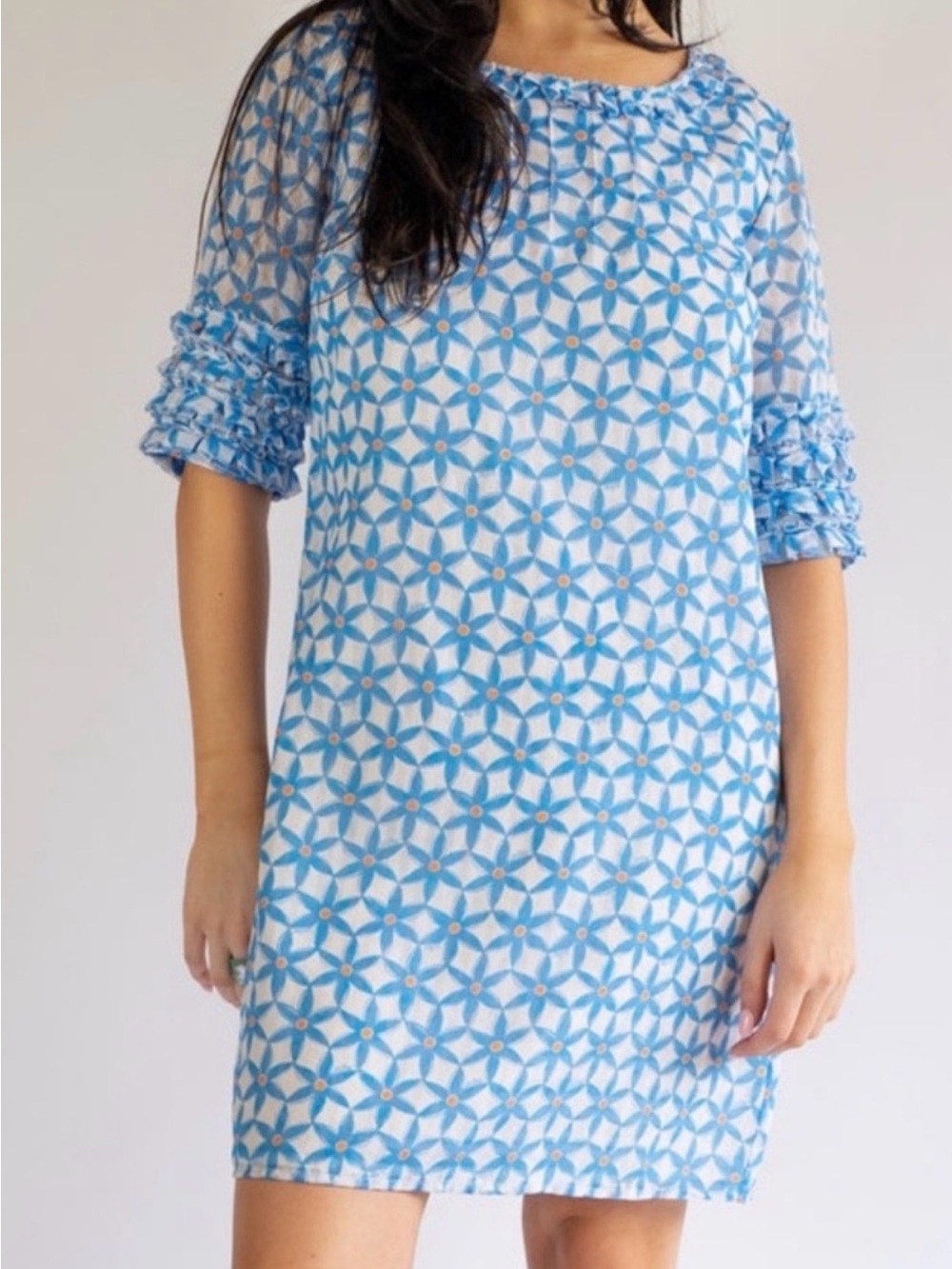 Lilly Pulitzer Blue and White Geometric Shift Dress